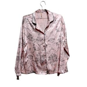 Gilligan O'Malley Blush Pink Black Toile Satin Pajama Top Ladies Size Small